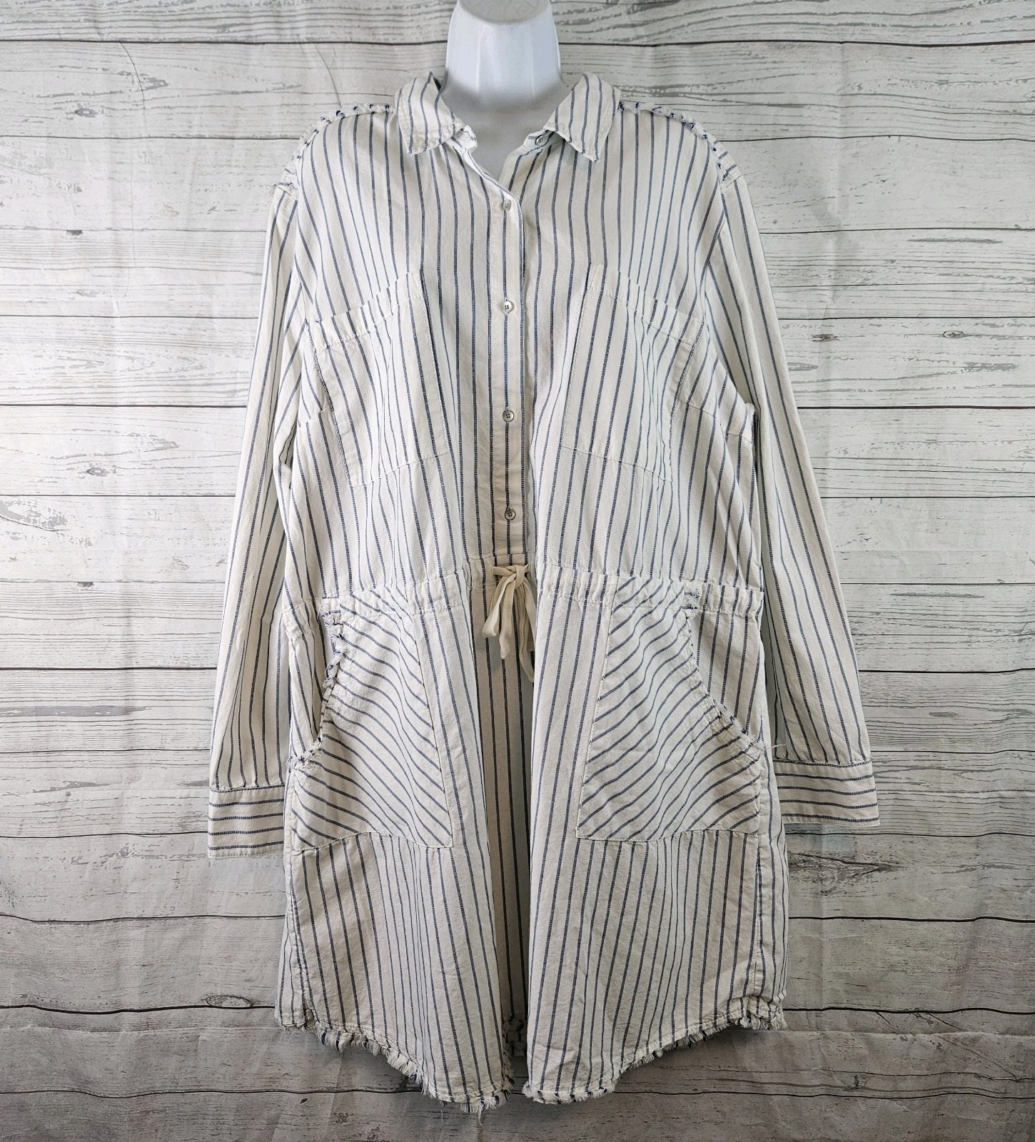 Caslon Womens Dress Sz 2XL Blue White Striped Cotton Long Sleeve
