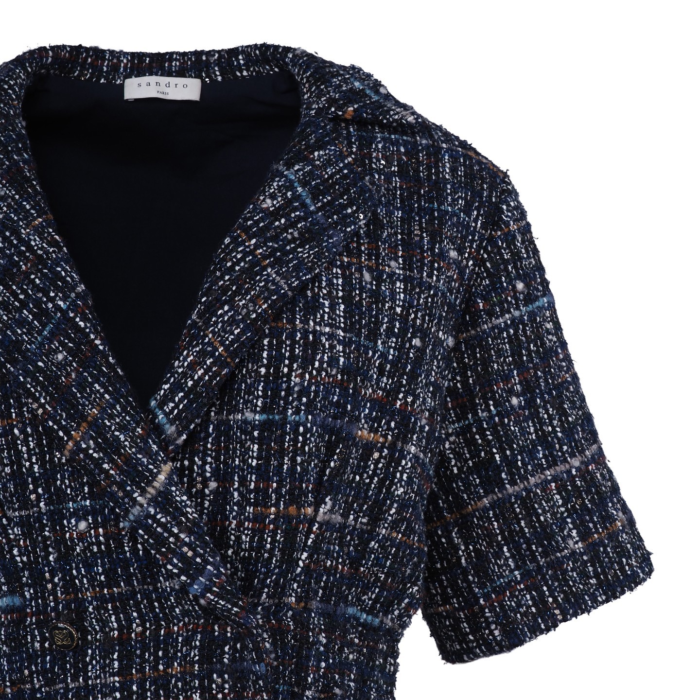 Sandro dress multi-colored tweed size 36 women’s short sleeve shift dress mini SFPRO02051