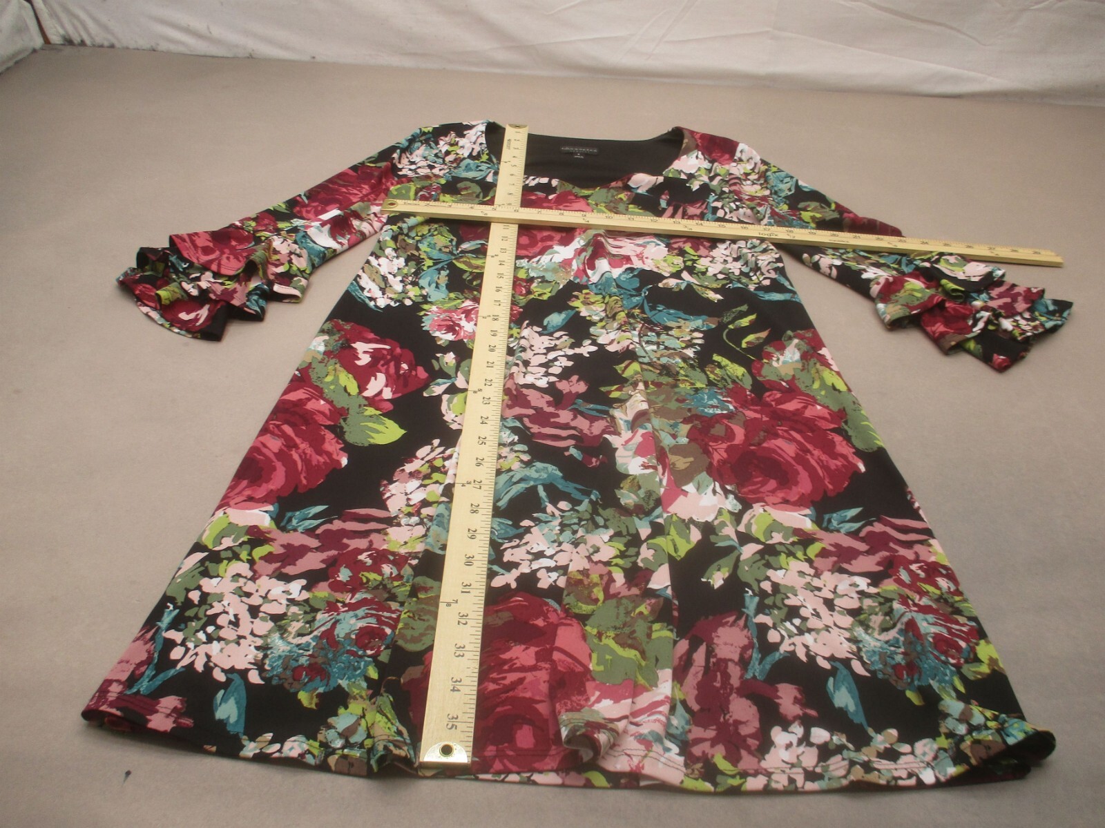 Connected Apparel Size 8 Womens 3/4 Ruffle Sleeve Knee Length Shift Dress 793