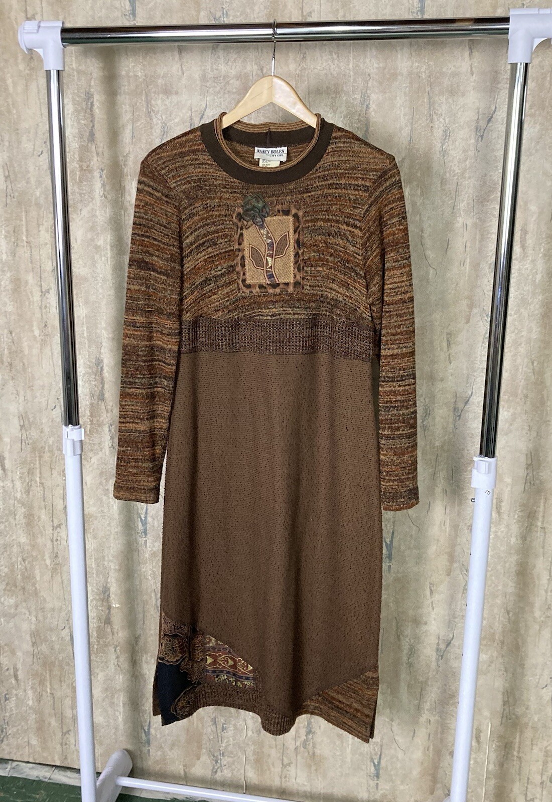 City Girl by Nancy Bolen Vintage Sweater Dress Small Brown Cottagecore Teacher