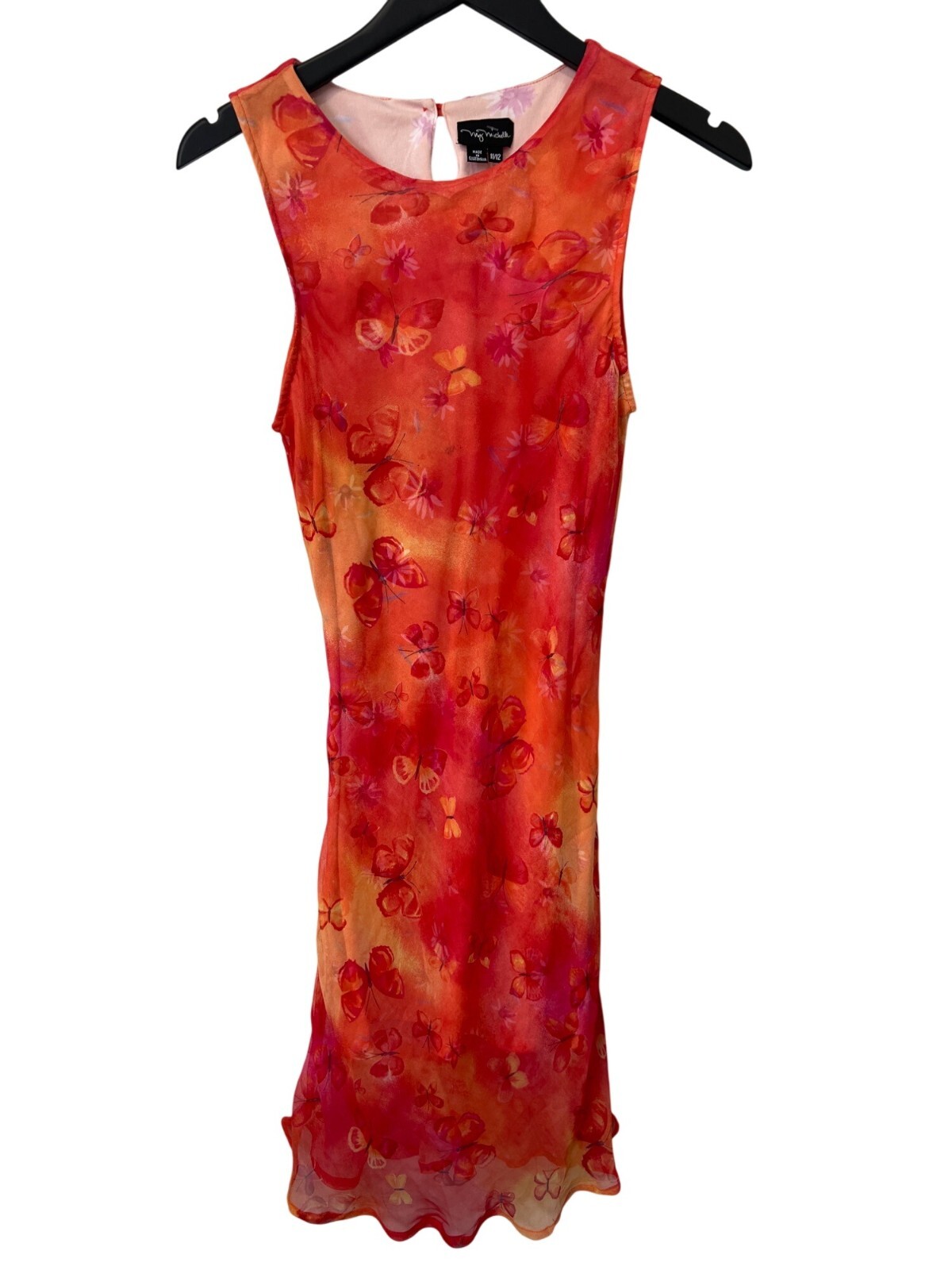 Y2K Silk My Michelle Butterfly Print Dress Womens 11/12 Orange Pink Boho Chic