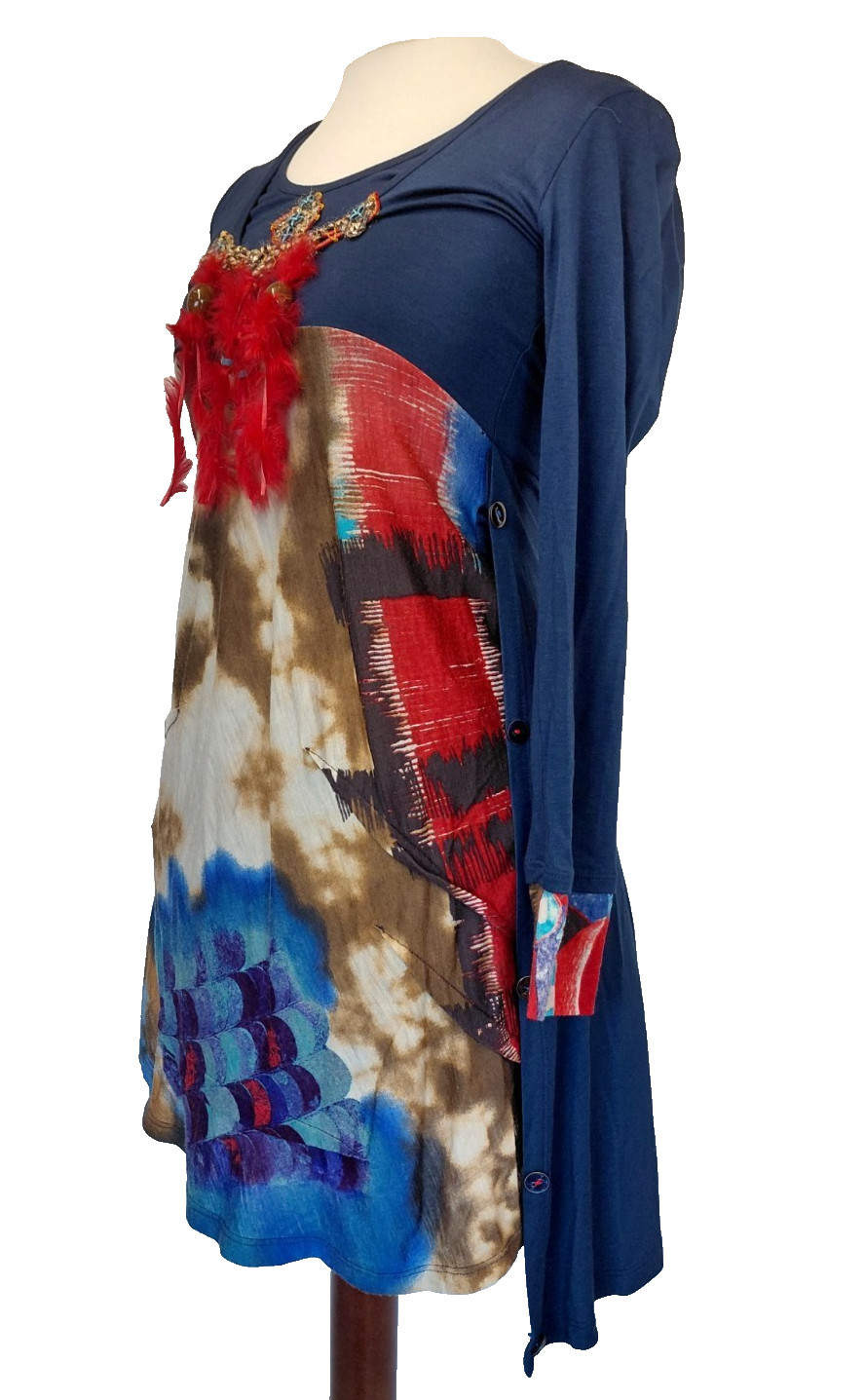 Save The Queen Dress Medium Colourful Abstract Slight Stretch Feather Detail