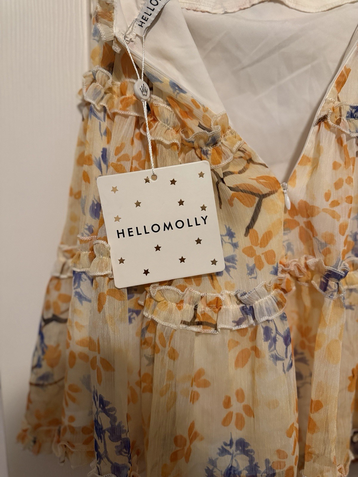 HELLOMOLLY Floral Ruffle Mini Dress Size Small NWT Open Back Cottagecore