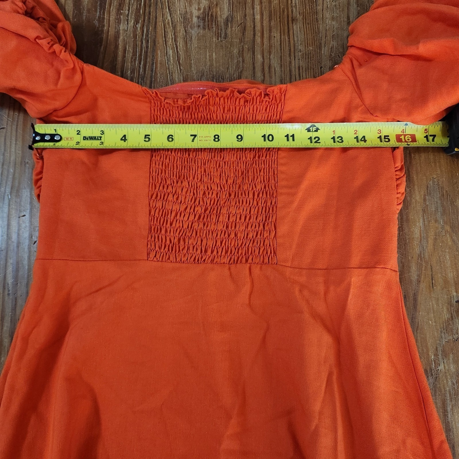 Reiss Shona Puff Sleeve Off-Shoulder Midi Dress Orange Linen Blend Sz 8 Smocked