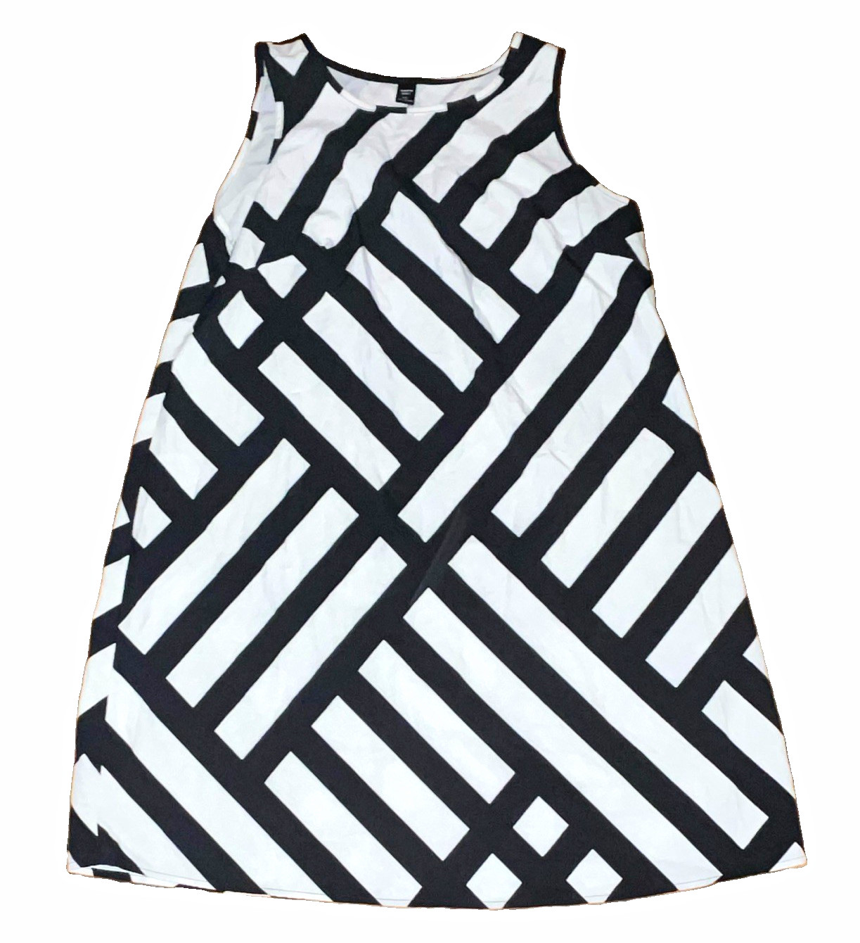 SHEIN Curve Black & White Geometric Shift Sheath Short Dress Sleeveless 0XL k19