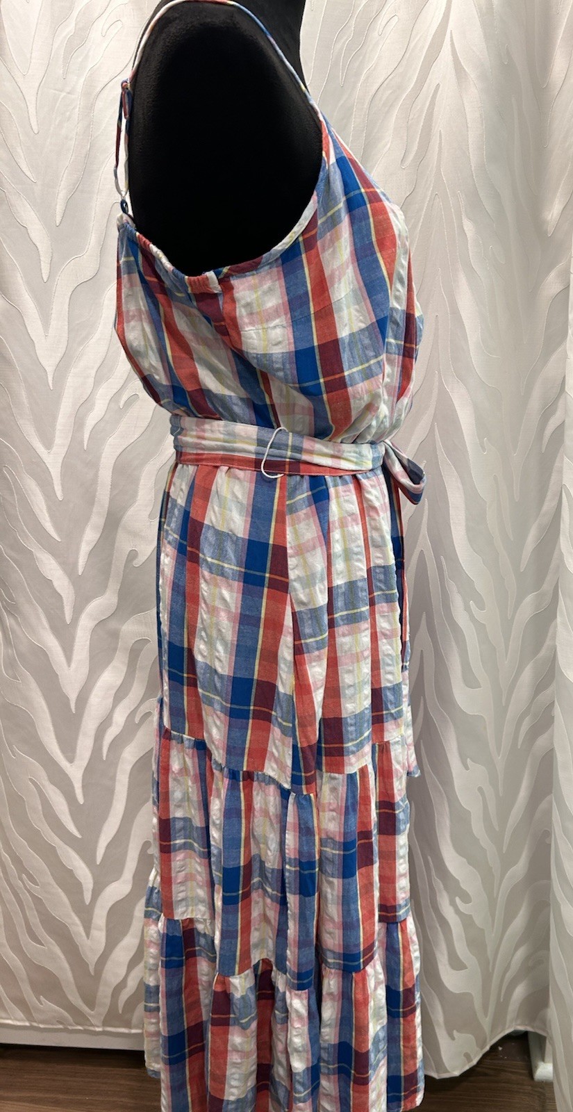 Peyton & Parker RWB Shirred Back 3 Tier Tie Belt Midi Sundress Size L