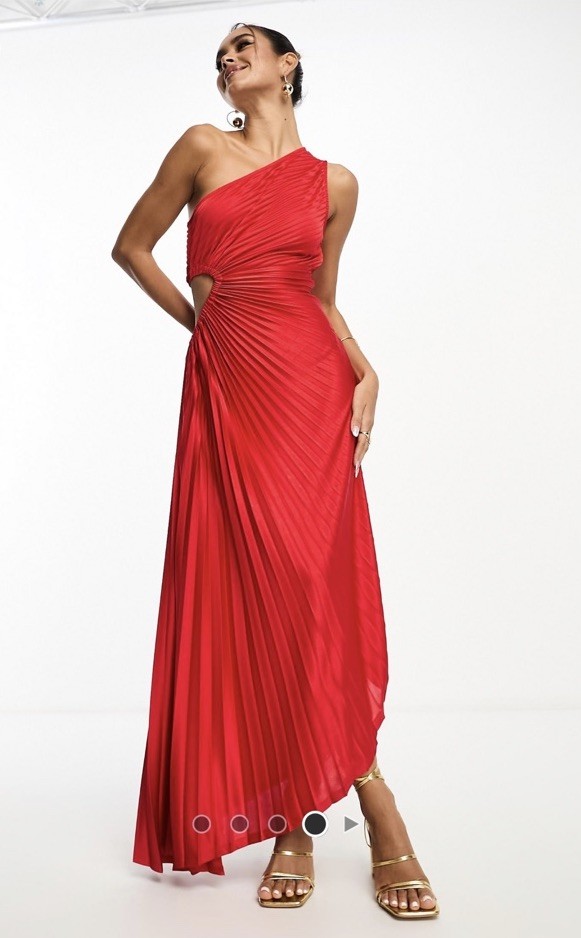 ASOS DESIGN Red Hi Lo one shoulder cut out satin pleated midi dress Size US8 NWT