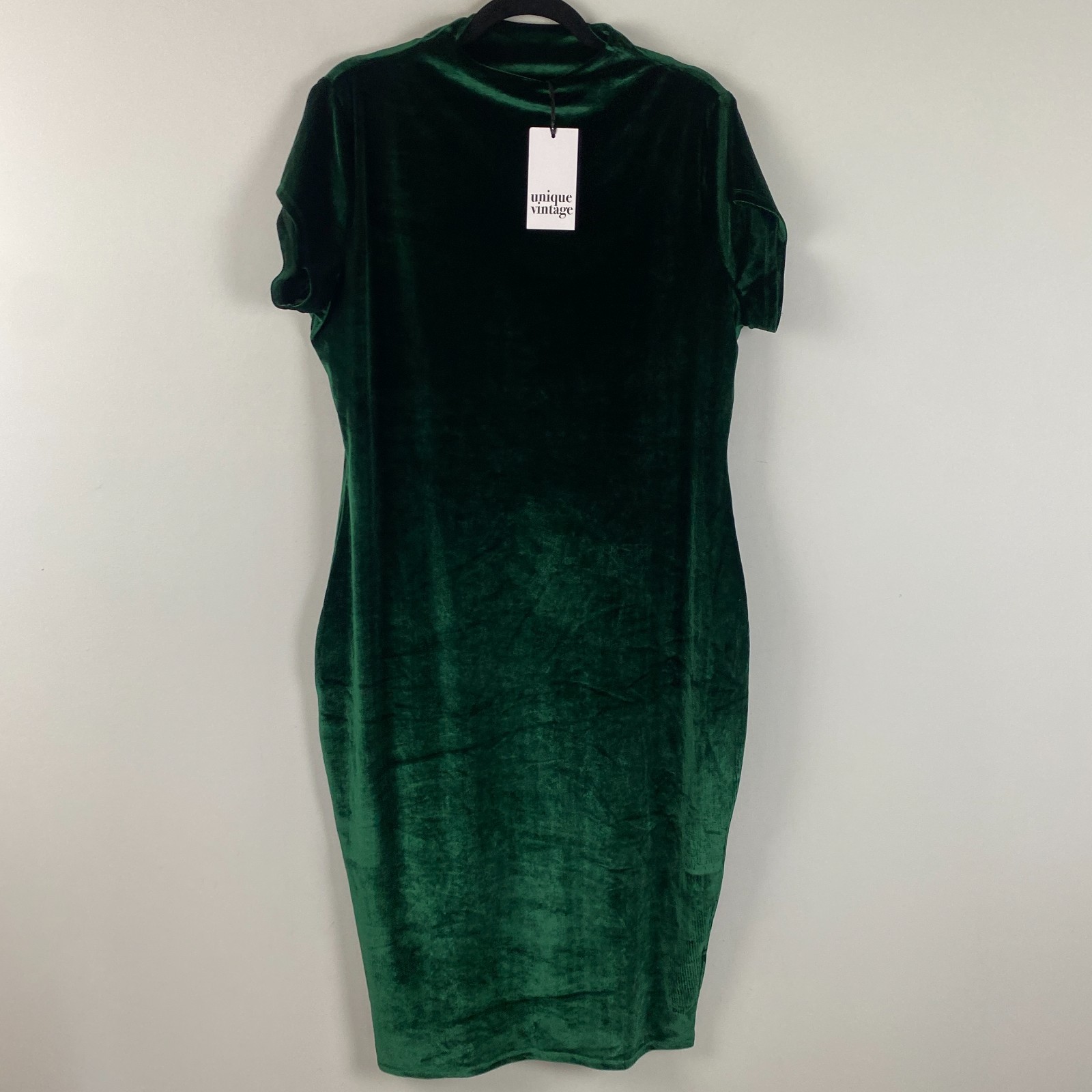 Unique Vintage 1960s Emerald Green Velvet Stretch Holly Wiggle Dress Size 3XL