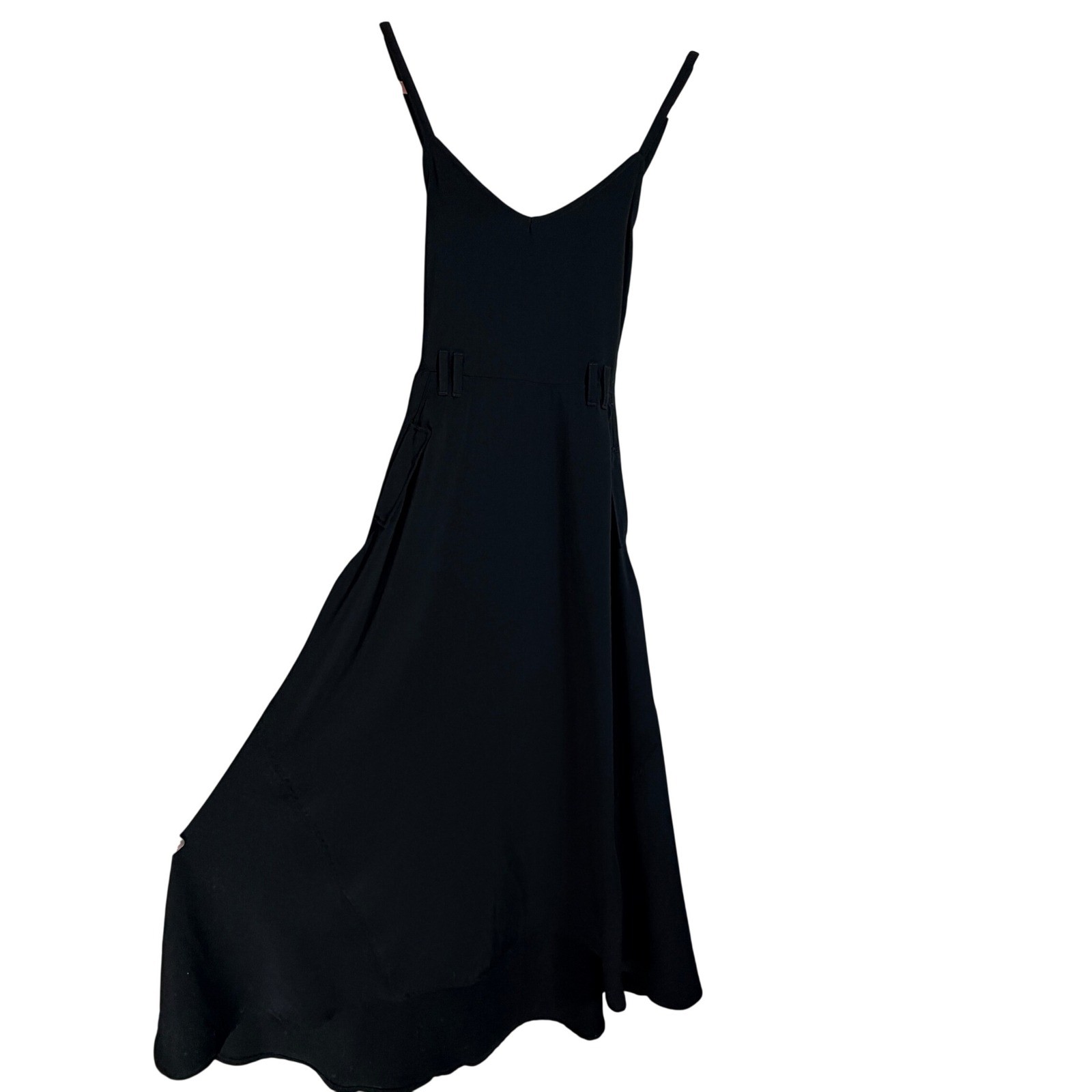 Who What Wear Midi Dress Womens Small Black Spaghetti Strap V-Neck Pockets
