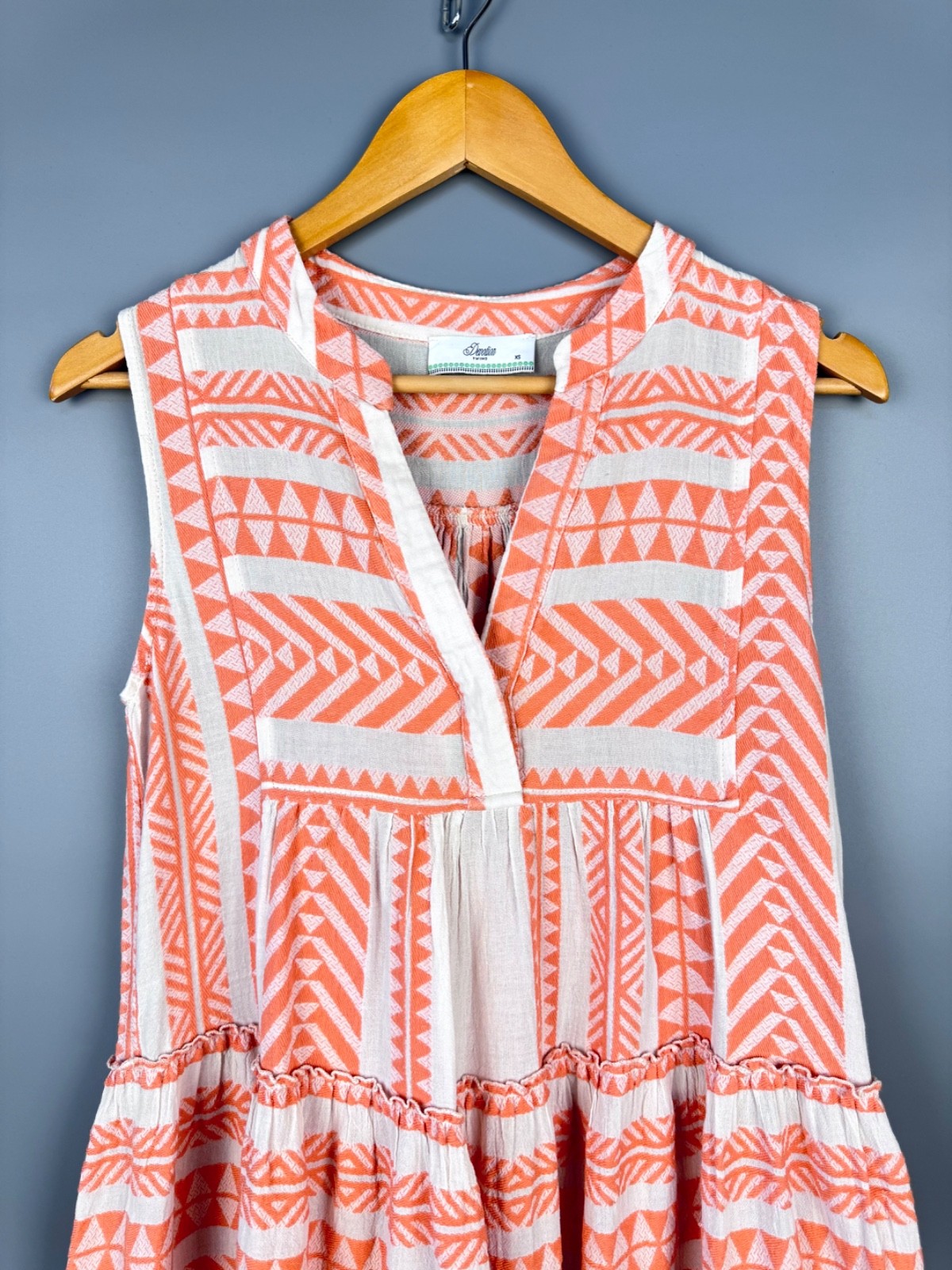 Devotion Twins Ella Mini Dress Sleeveless Salmon Orange White Geometric Women XS