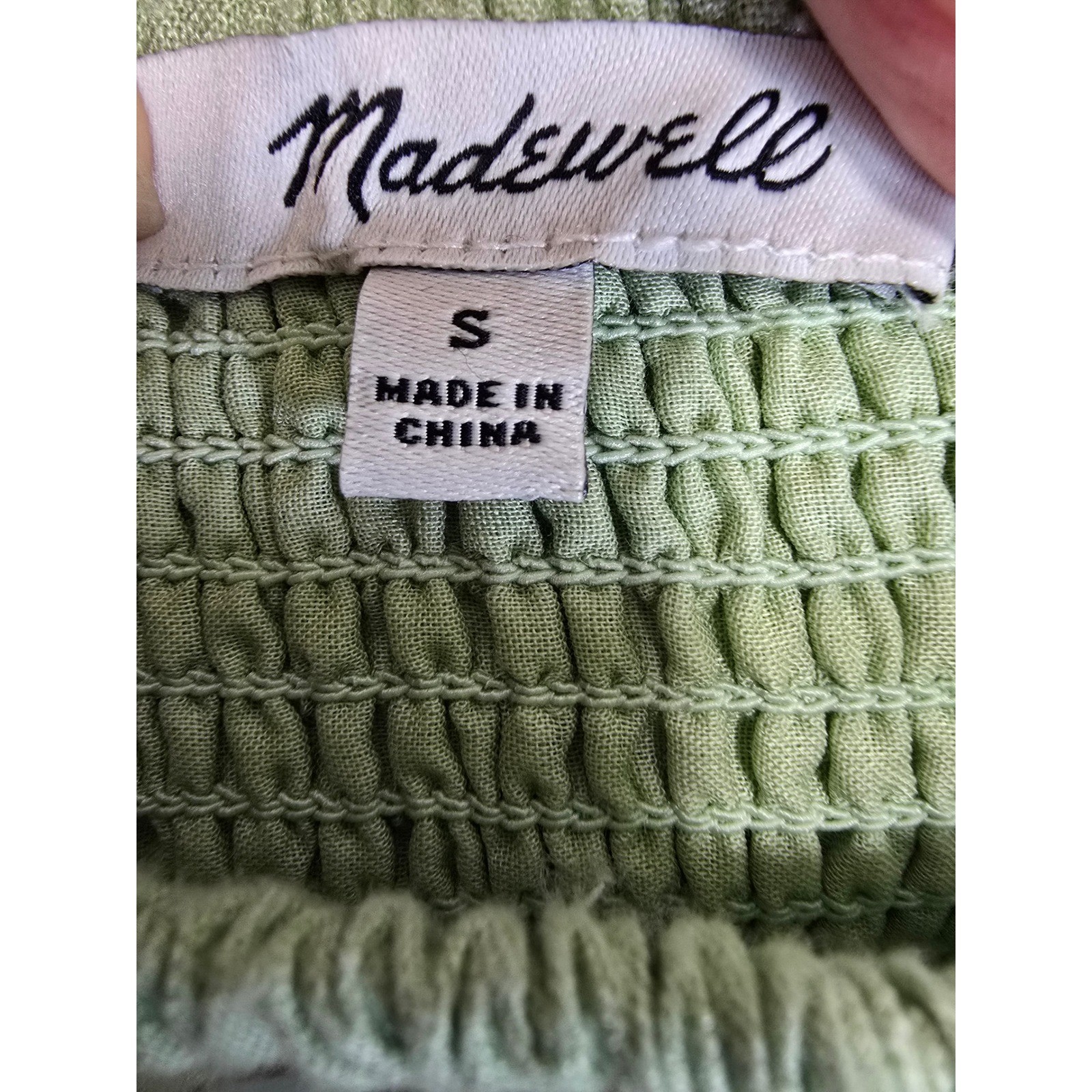 Madewell Linen-Blend Lucie Smocked Midi Dress Size Small Sunfaded Mint MD141