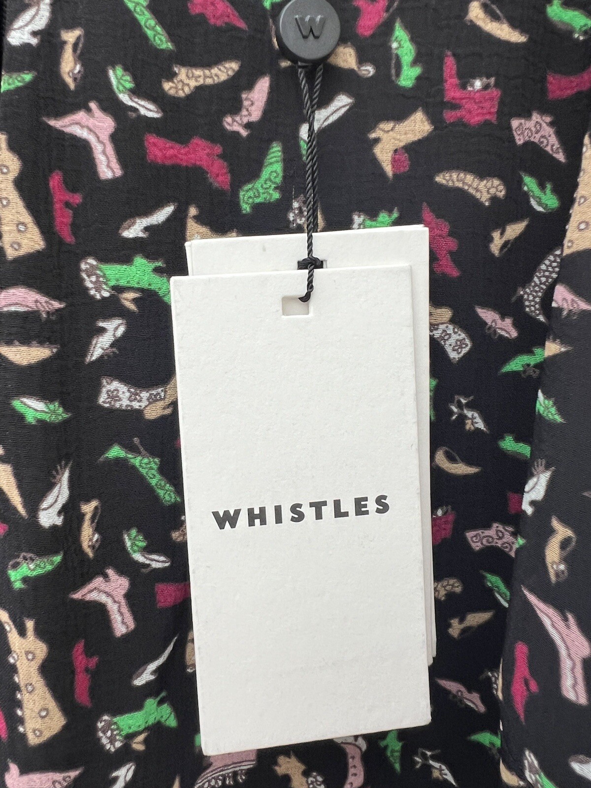 Whistles Izzy Shoe Print Long Sleeve Belted Mini Dress Black Multi Women’s UK 8