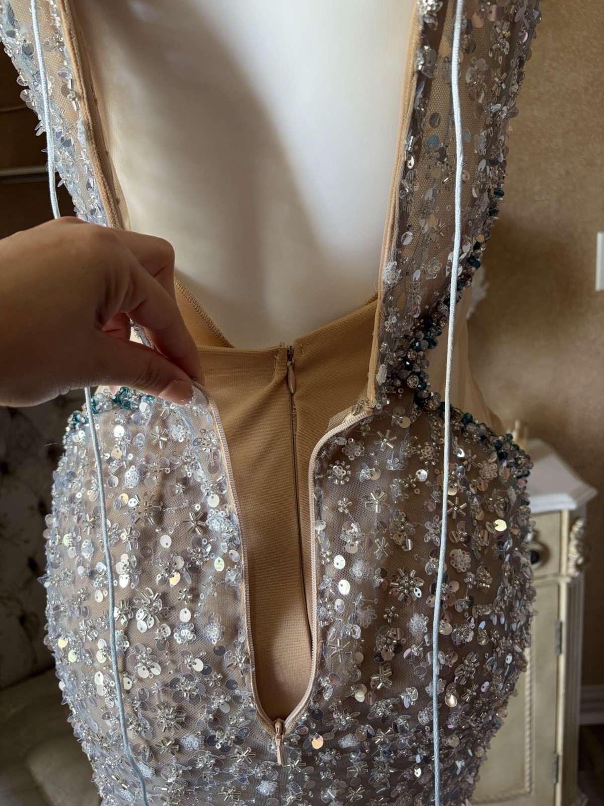 Couture Crystal Beaded Mermaid Pageant Evening Gown XS S Gala Red Carpet