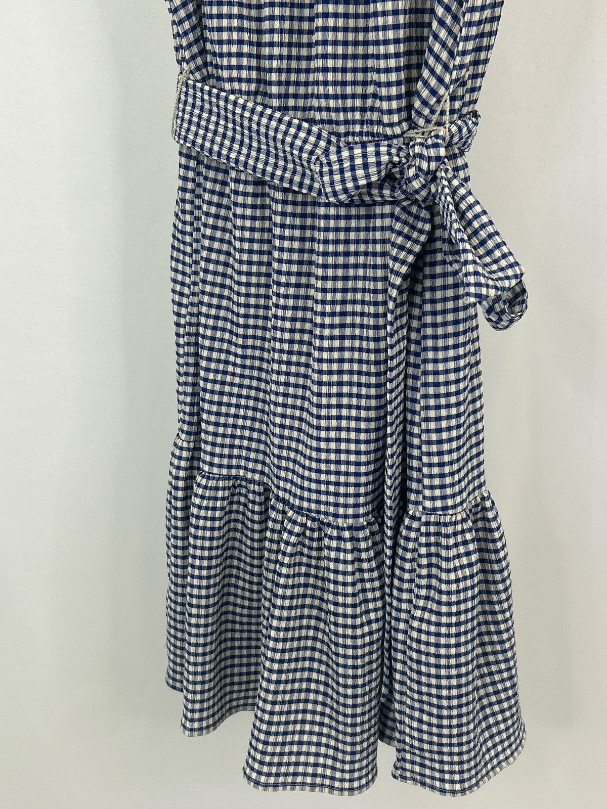 Anne Klein NWT Check Gingham Classic Ruffle Size 6 Blue and Ivory Women Dress