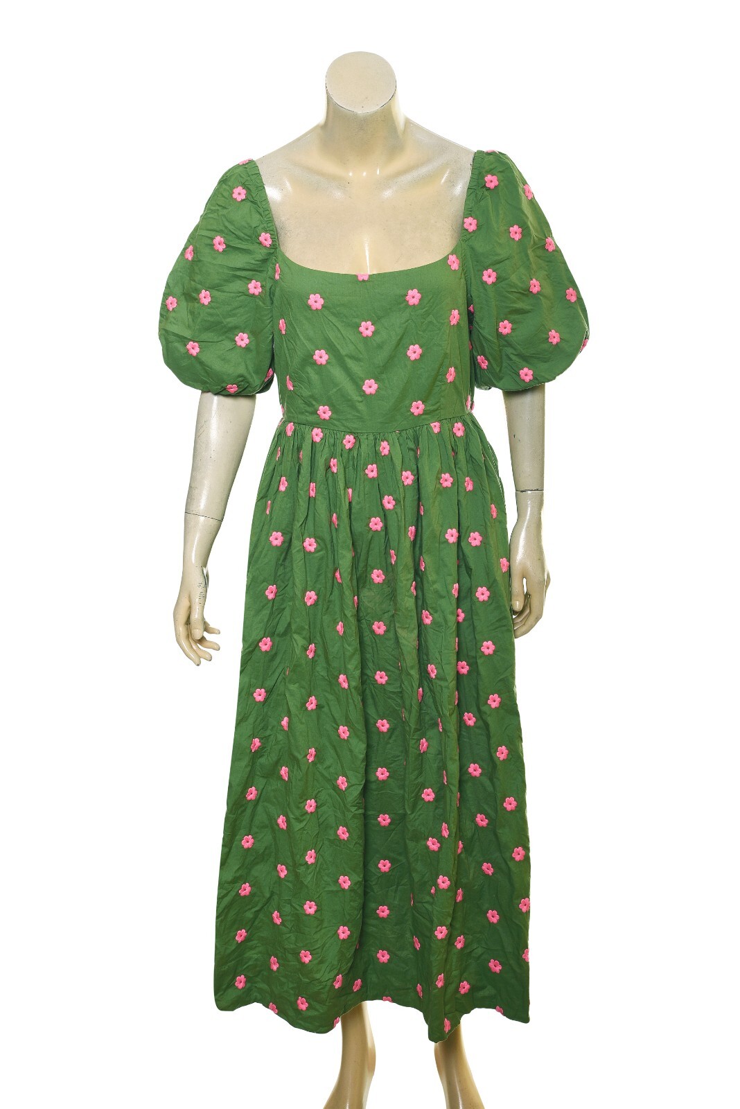 Rhode Resort Embroidered Dress S 4 Women Casual Short Puff Sleeve Midi NWD 40037