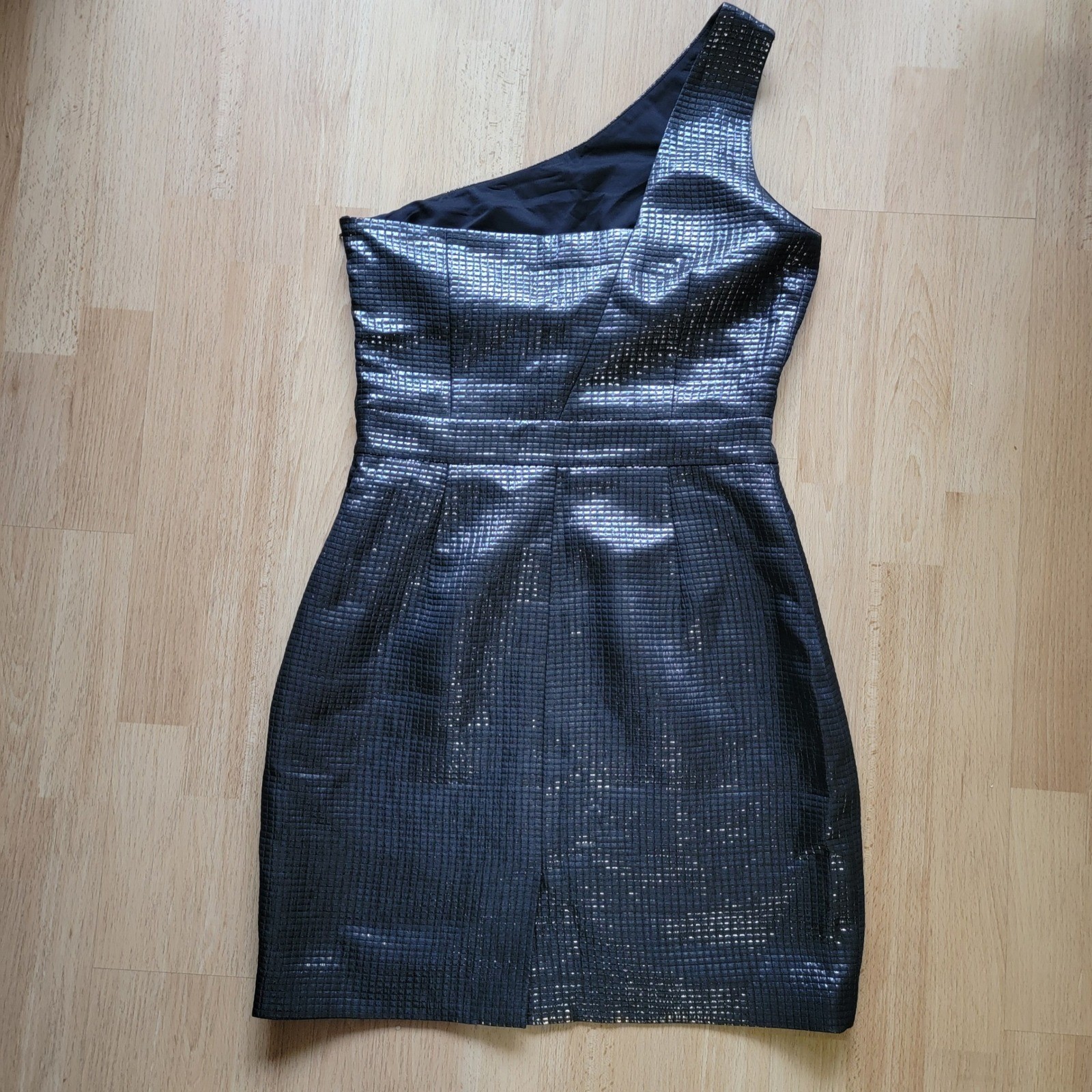 NWT Banana Republic Monogram Black One Shoulder Sequin Grid Dress Size 8