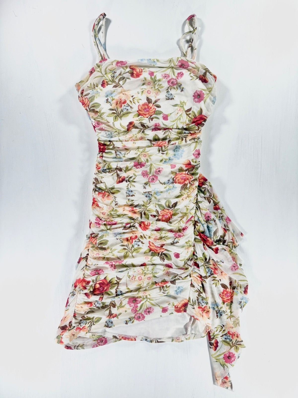City Studio Floral Mesh Ruched Bodycon Mini Dress Size 3/4