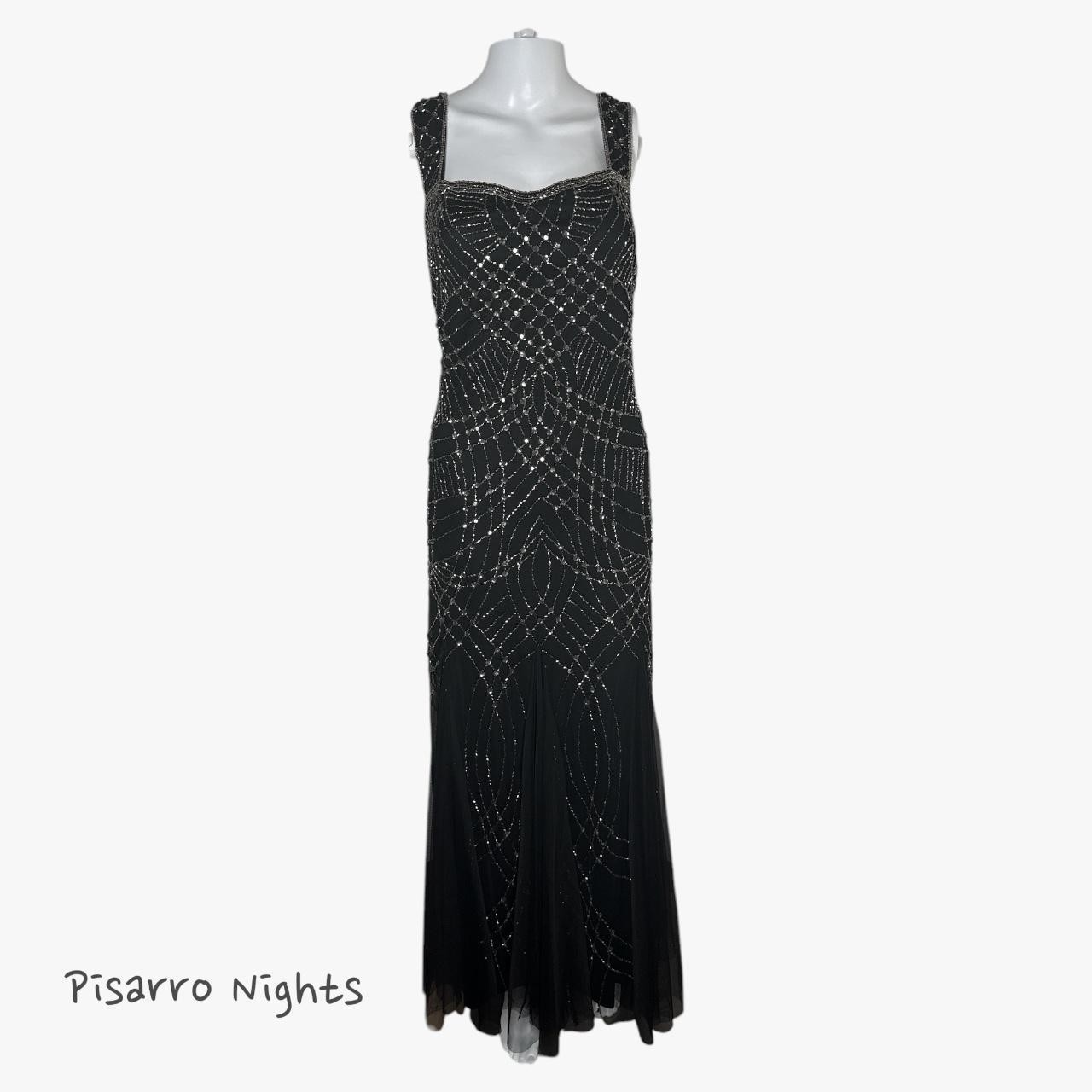 Pisarro Nights Beaded Mesh Midi Gown in Black Size 16