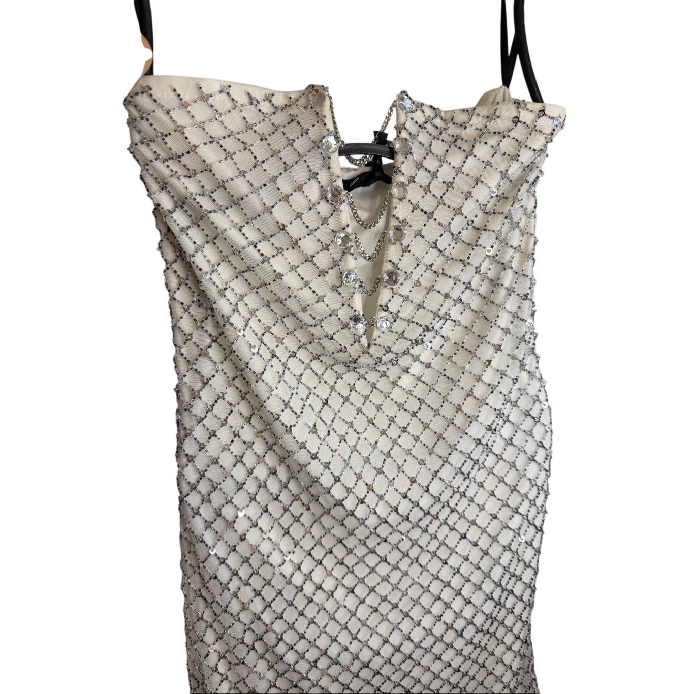 H:ours Alvah Mini Dress with Crystals Chain White Silver Revolve Size Small
