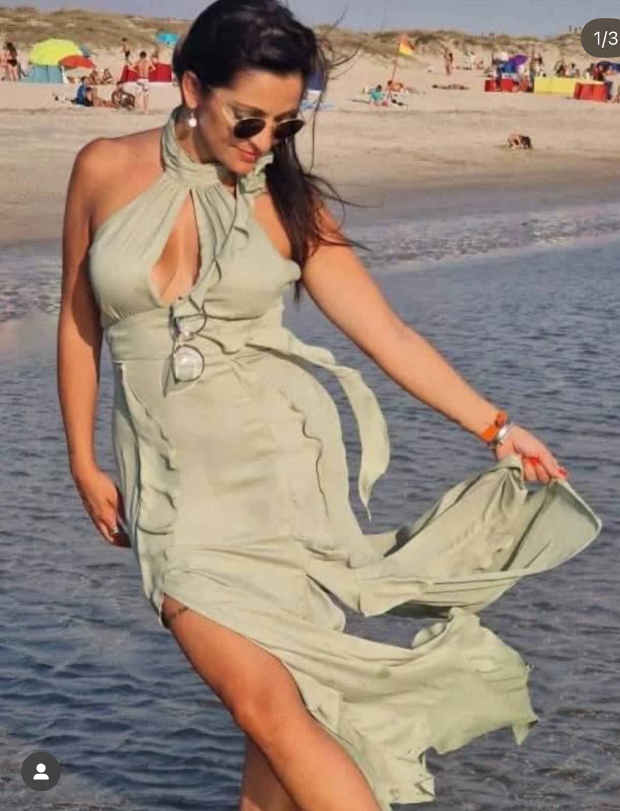 ZARA WOMAN NWT RUFFLED FLOWER HALTER NECK MIDI DRESS SEA GREEN | 8978/327 FW24