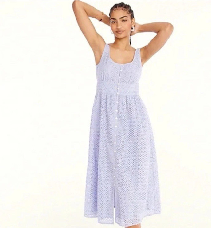 NWT J. Crew Dress Button Front Eyelet Midi Lilac Purple Size 24 Classic Cottage