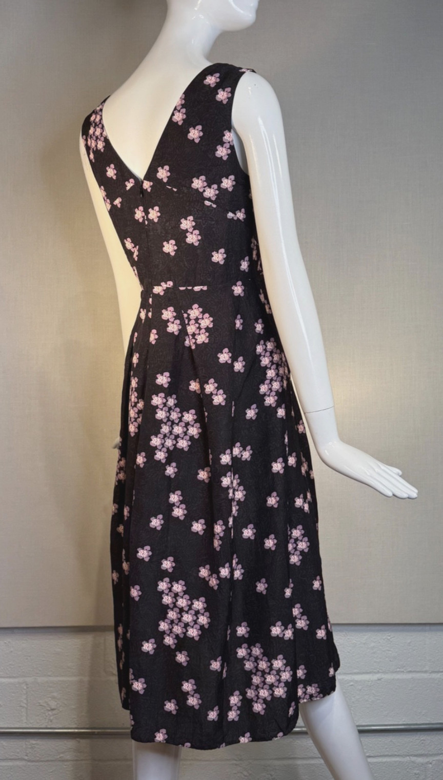 2014 MARNI Cherry Blossom Print Viscose Linen Deep V-Neck Sun Dress SIZE IT38 S