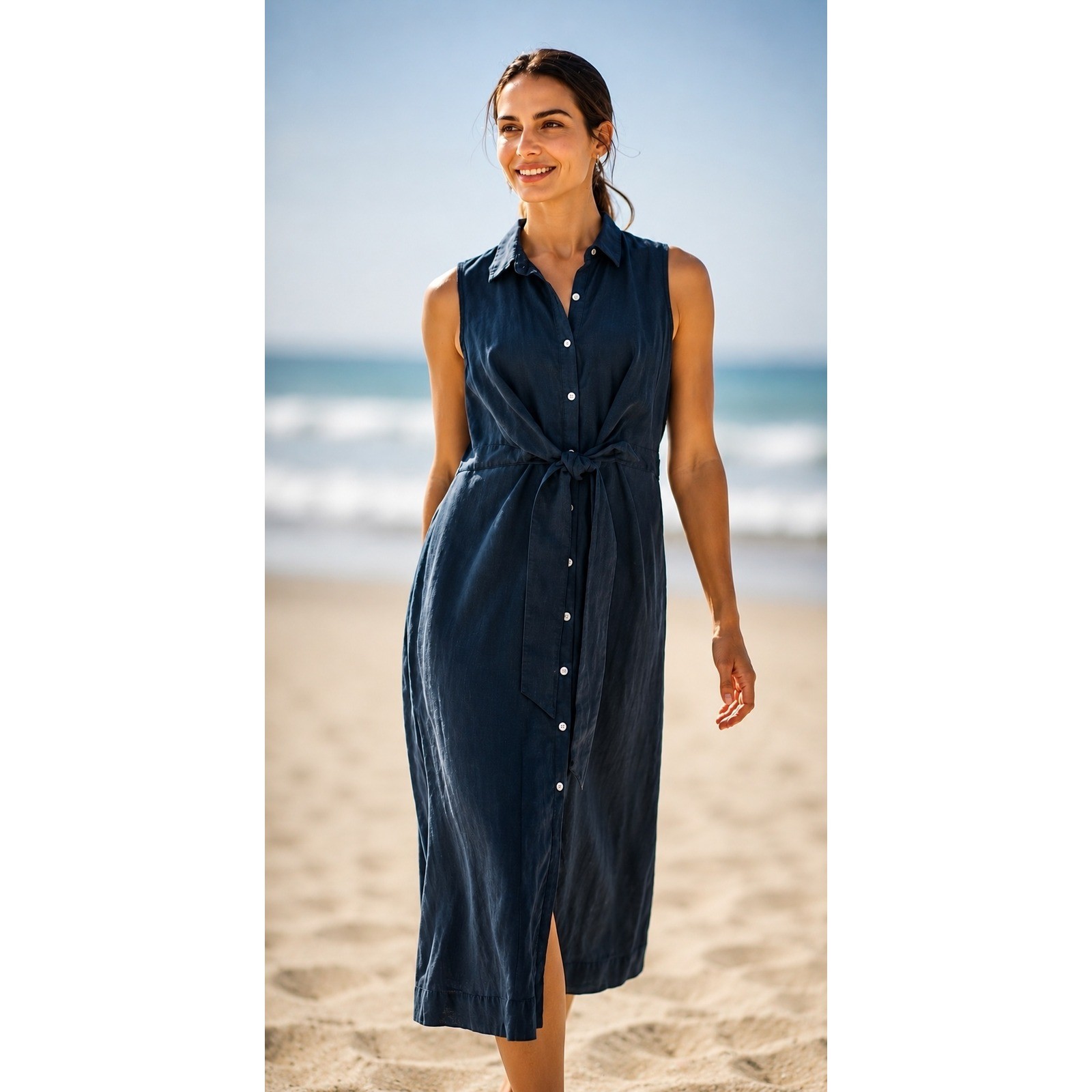 J. Jill Love Linen Navy Blue Midi Shirtdress Coastal Hamptons Size XL Capsule