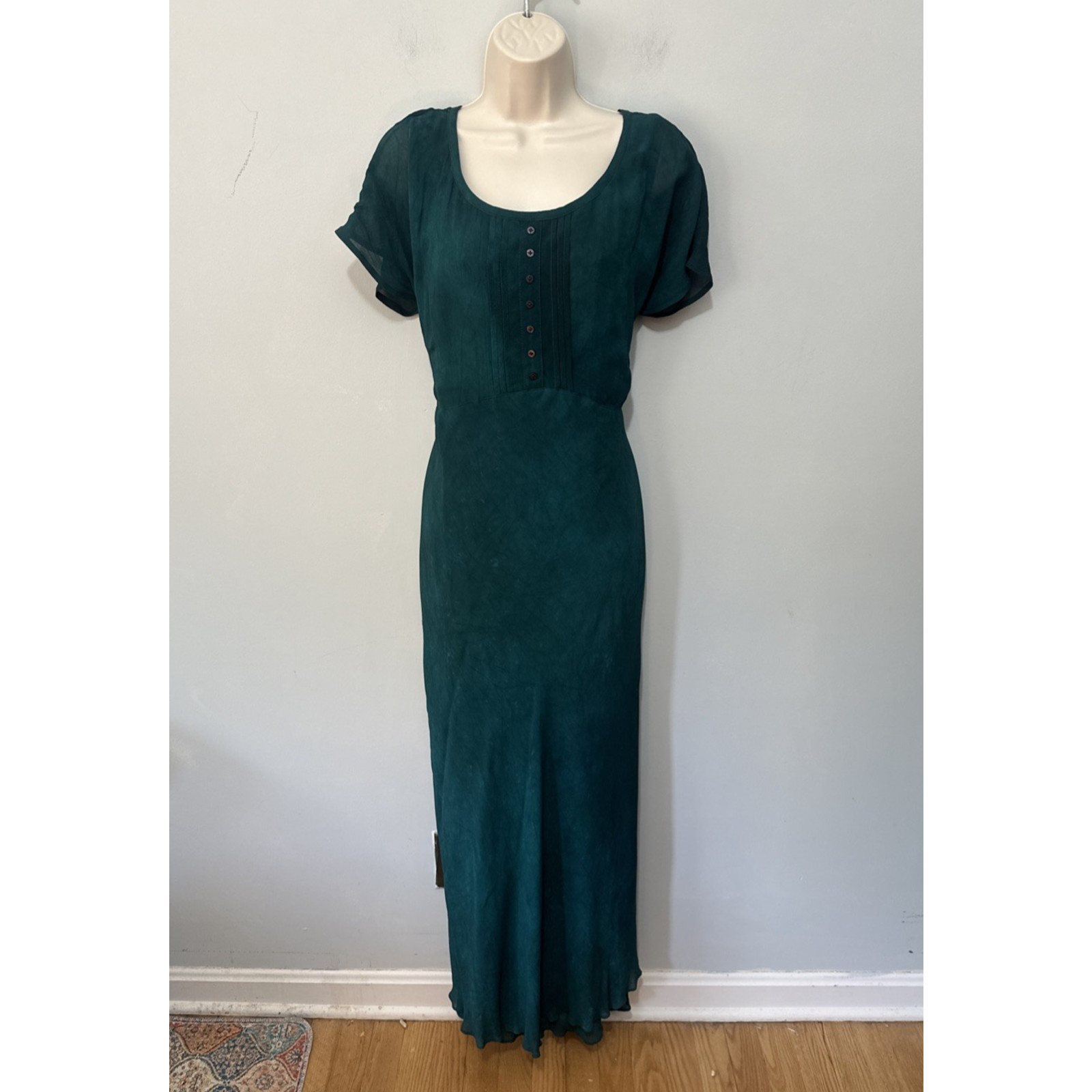 Vintage Carole Little Dress 16 Green Column Maxi Retro 90s Artsy Boho Chic