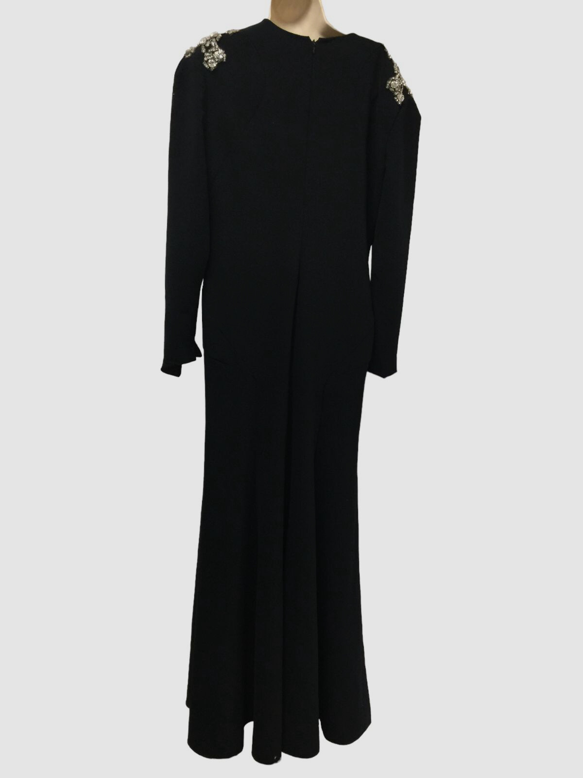 $2000 Jenny Packham Women’s Black Rhinestone Shoulder Long Gown Dress US Size 14