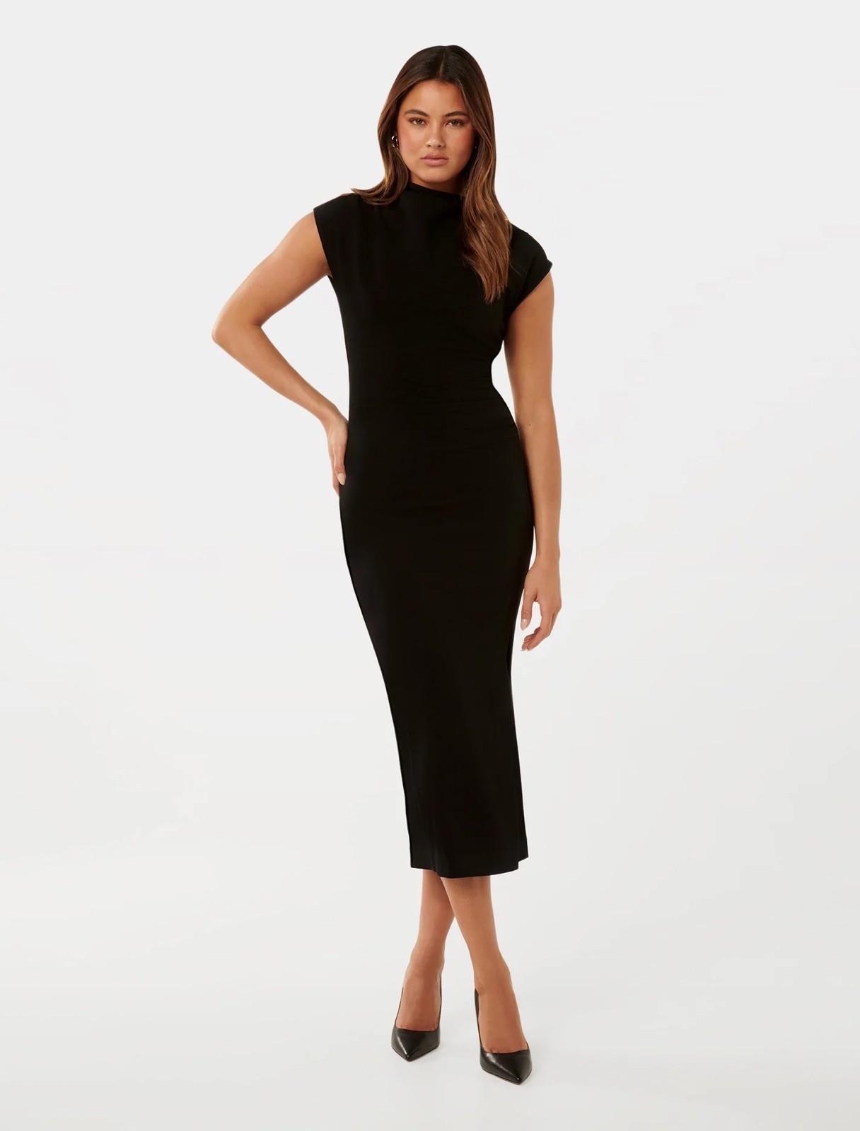 Forever New Samantha Cowl Neck Black Formal Corporate Work Midi Dress Size 6