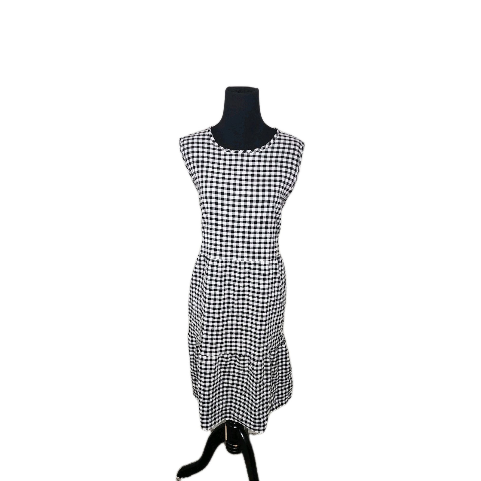 Women’s Black & White Checkered Knee Length Ruffeled Hem Dress Size L Preppy
