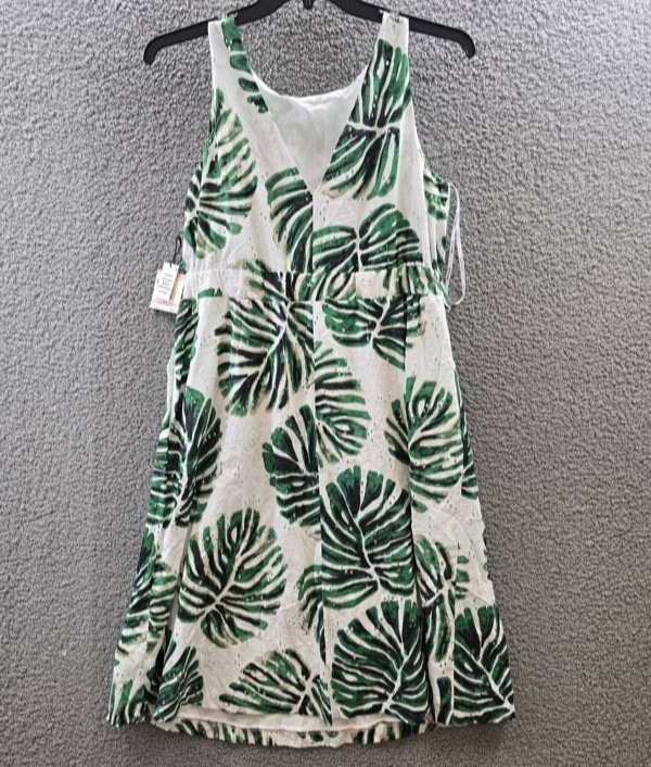 Anne Klein Printed Eyelet V-Neck Dress Women’s 10 White Dove Multi Sleeveless