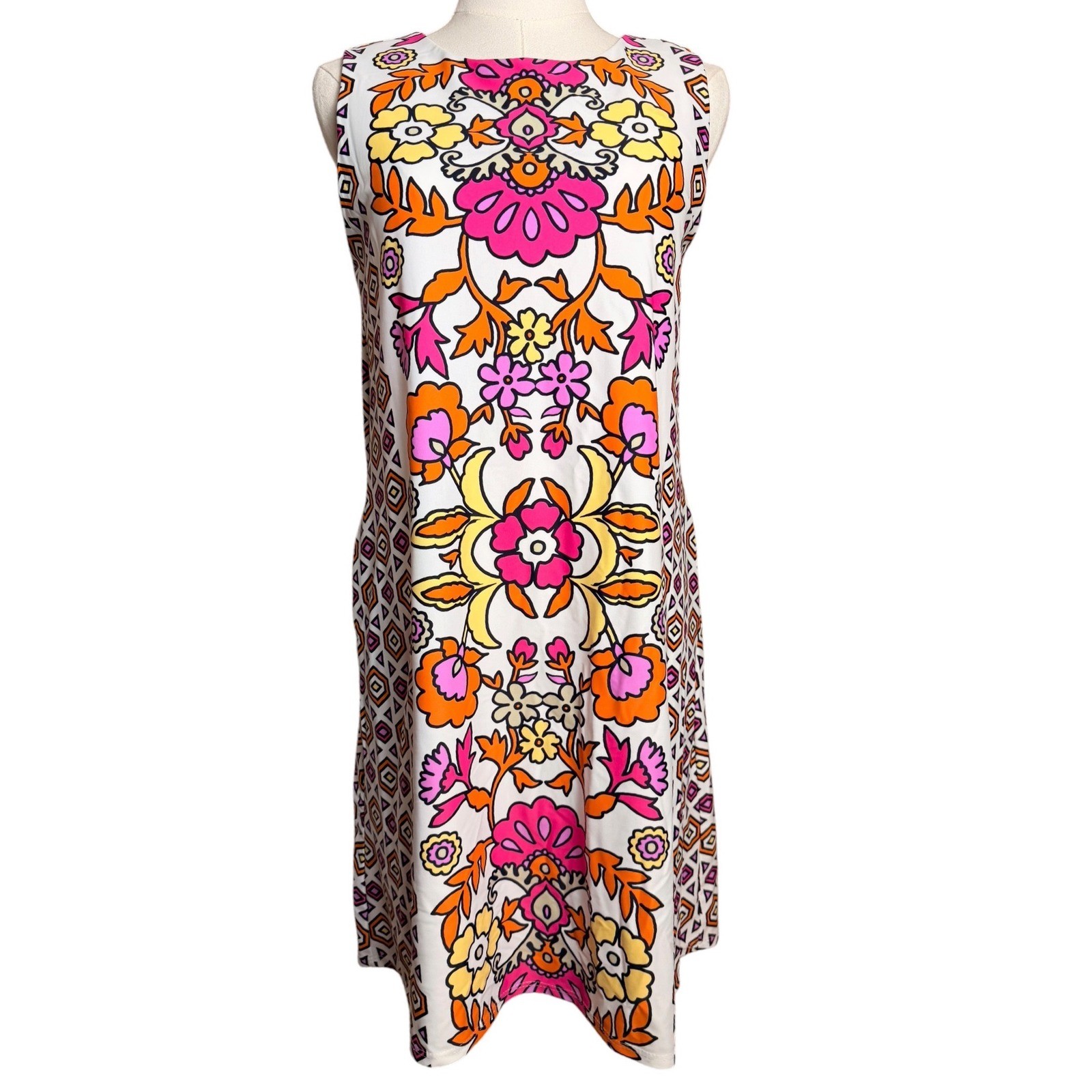 Jude Connally Jacey Dress M Pink Orange Floral Shift Sleeveless Made in USA