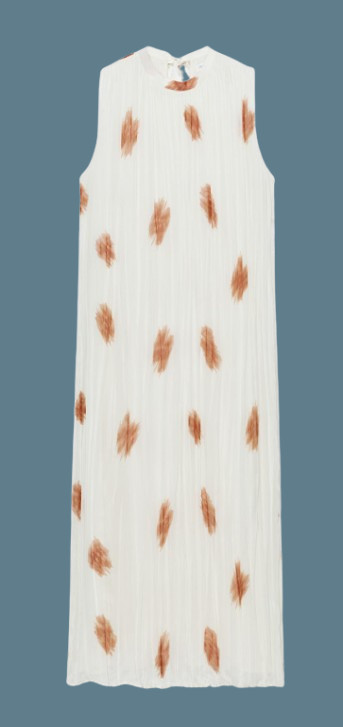 ZARA ZW COLLECTION SLEEVELESS LONG ECRU/RED PRINTED DRESS sz XS 6895/091