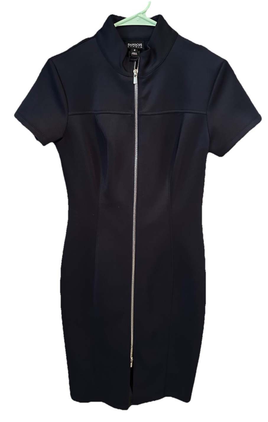 Enfocus Studio Fitted Navy Blue Dress, Short Sleeve, Zipper Front, Size 4