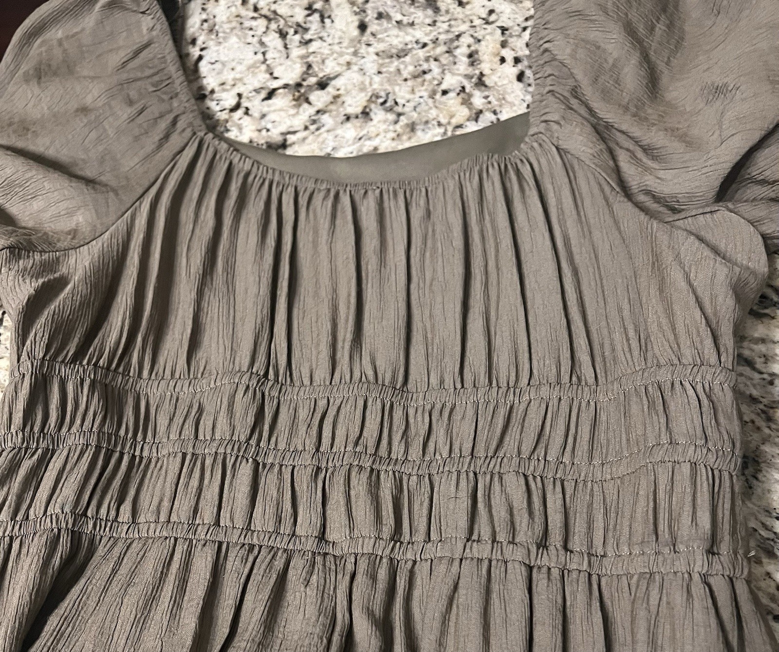 Max + Ash XL Olive Ruched Lined Midi/Maxi Dress Scoop Neck Puff Sleeve New NWT