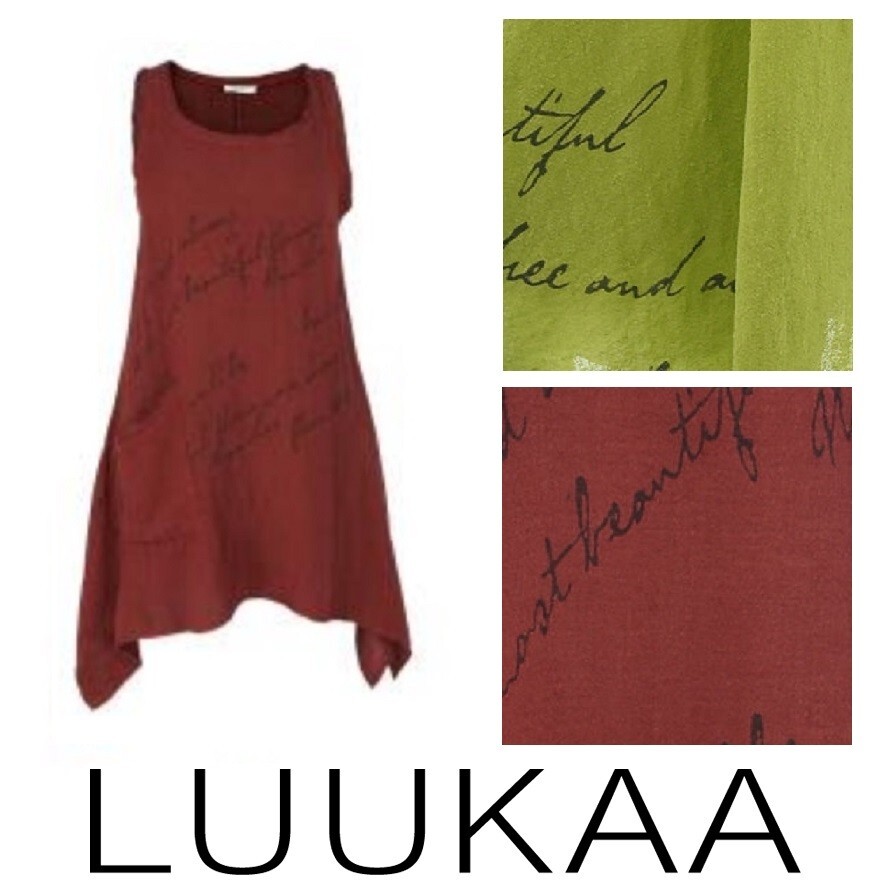 LUUKAA Linen Gauze A5009 LUCKY TUCKER DRESS Ruched Hem (sizes S-L) LIME GREEN