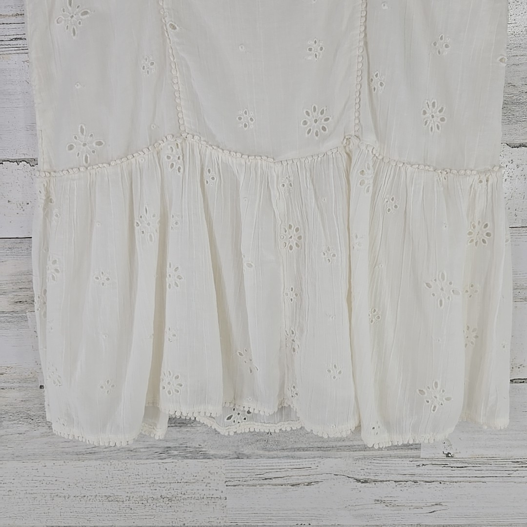 AERIE White Eyelet Embroidered Tiered Sundress SZ M Cotton Lace Trim Boho Summer