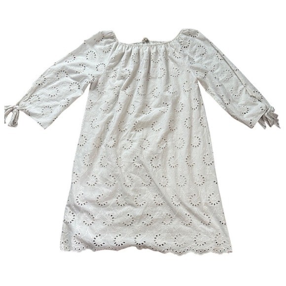 NWT VALENTINA NALDI Off Shoulder Eyelet Cream Cotton Dress L Euro Summer Coastal