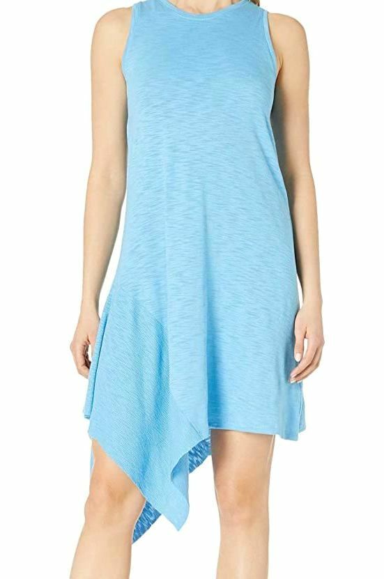 $199 Lilla P Women’s Blue Solid Rib Trim Flame Modal Sleeveless Dress Size Small