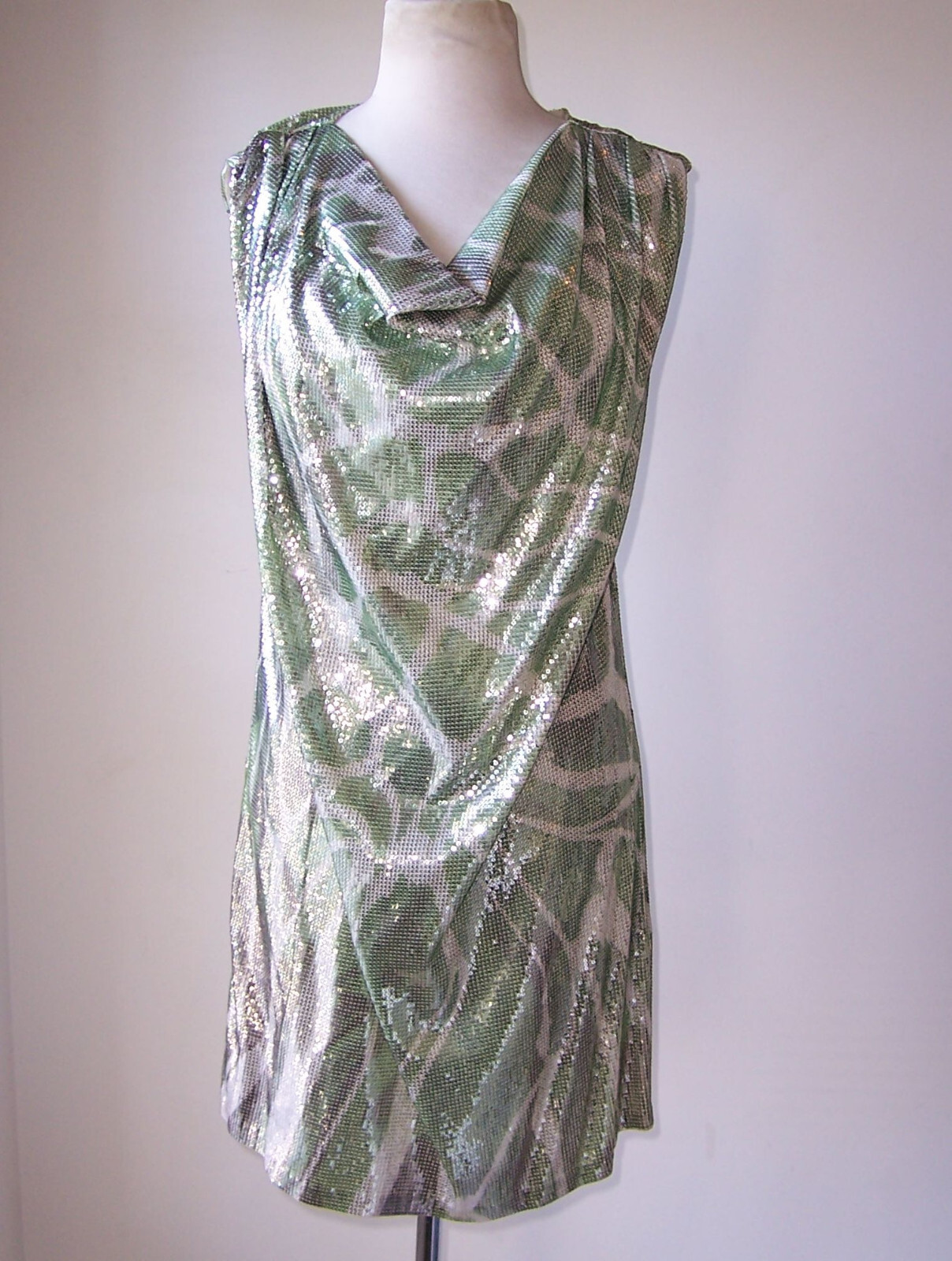 ROBERTO CAVALLI Green Silver Snake Print Sequin Embellished Dress 44 8