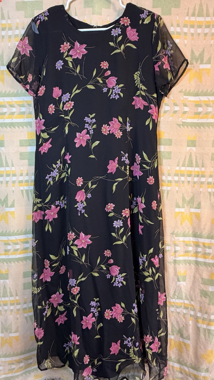 Kathie Lee Collection Black Floral Chiffon Fit & Flare Midi Dress 10