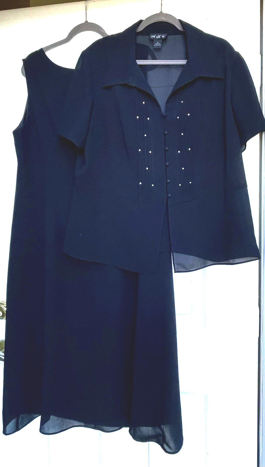 ARC 2-Piece Elegant Sheath + Sheer Rhinestone Accent Top 1X Black Polyester