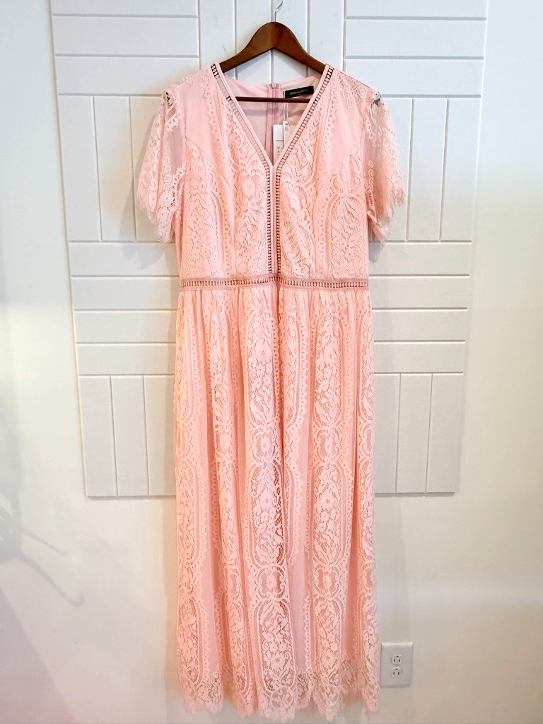 Womens Lace Maxi Dress XXL US 20 Pink Wedding Guest Bridesmaid Boho Formal