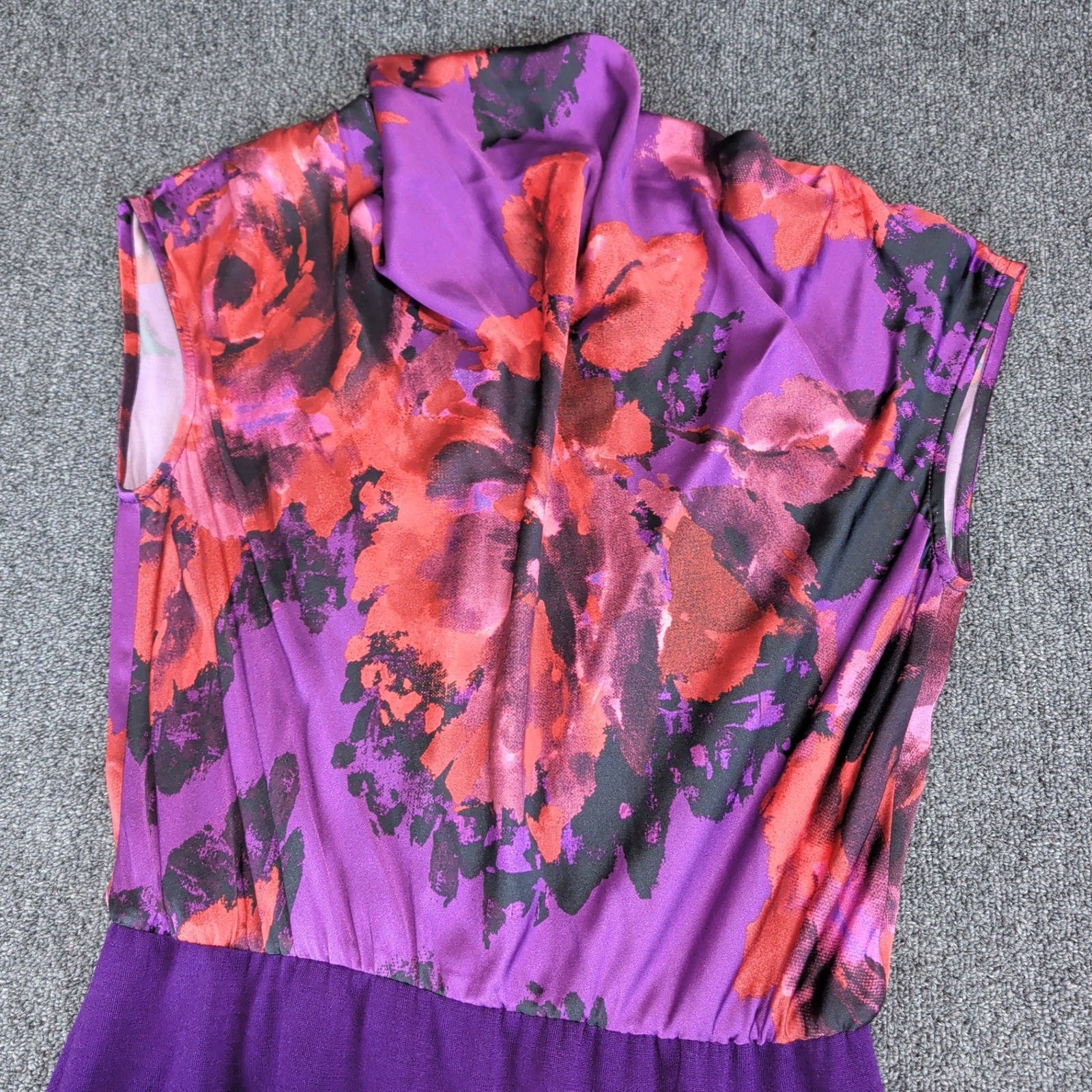 St John Luxury Silk Wool Floral Cowl Neck Sheath Dress Womens 6 Purple USA PF13