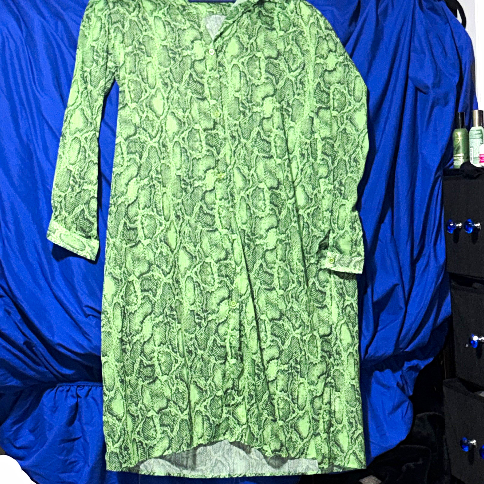 Zeagoo Shirt Dress Womens XL Long Green Snake Print Collared Button Long Sleeve