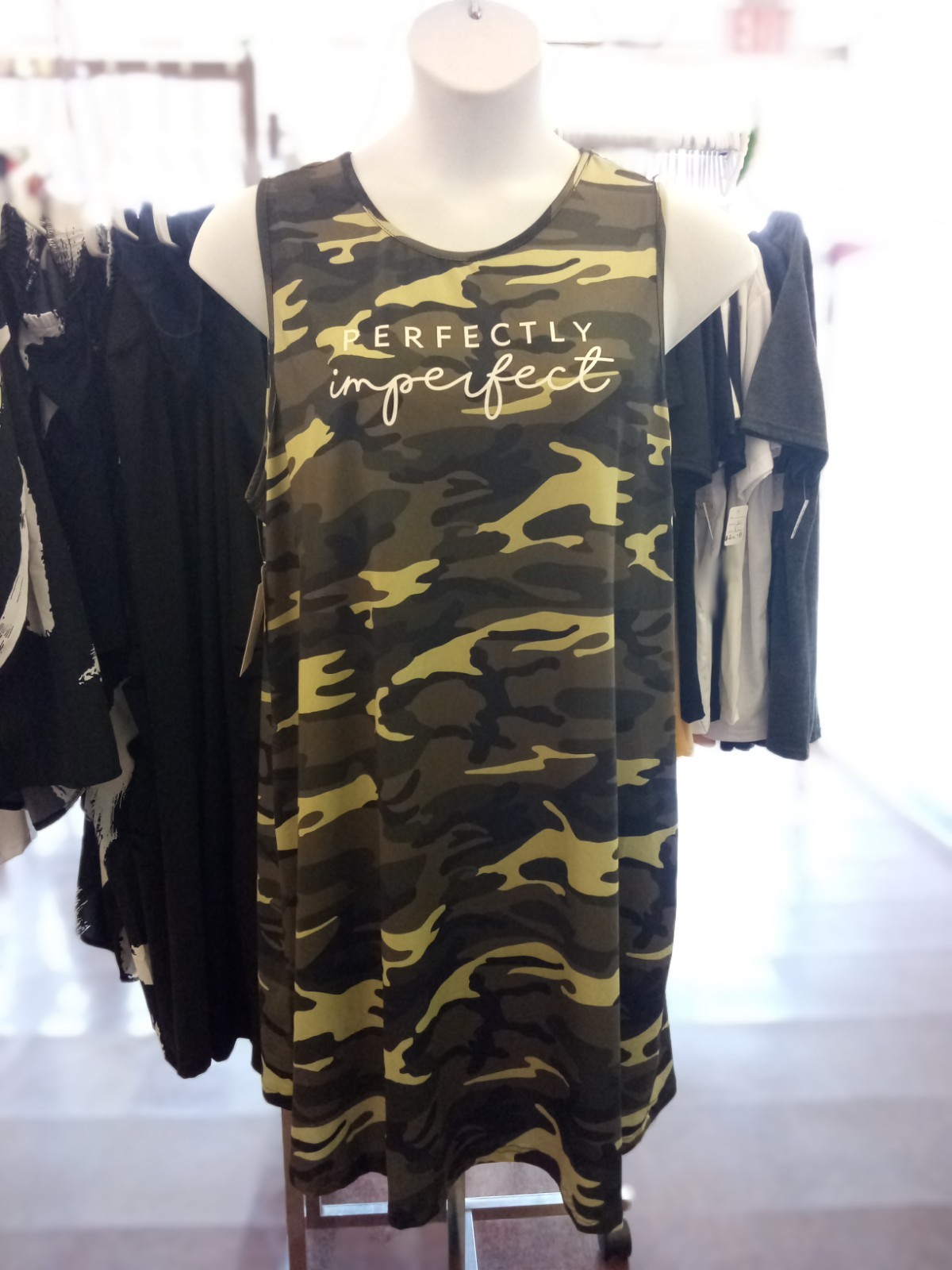 New Women’s Plus Size Green Camo & Letter Print Tank Casual Sleeveless Dress