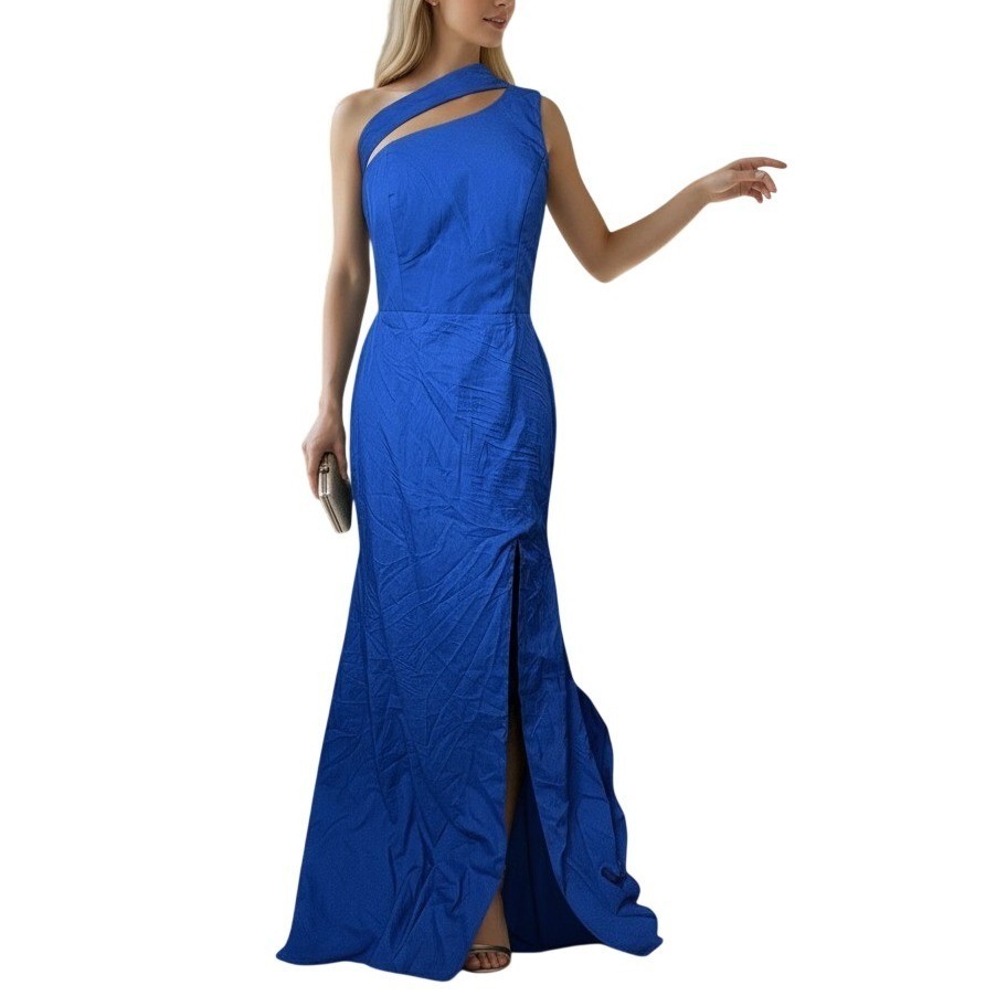 RYANTH One Shoulder Gown Womens Royal Blue 8 NWT Formal Lace Up Back Side Slit