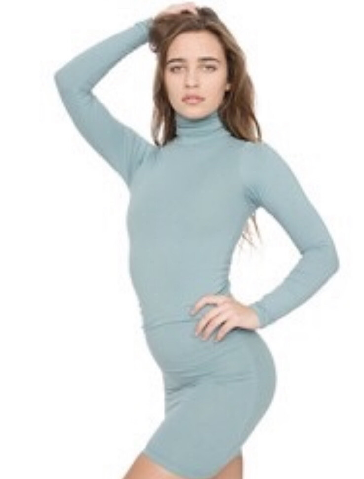 American Apparel Turtleneck Long Sleeve Mini Dress Green Bodycon Indie Sleaze