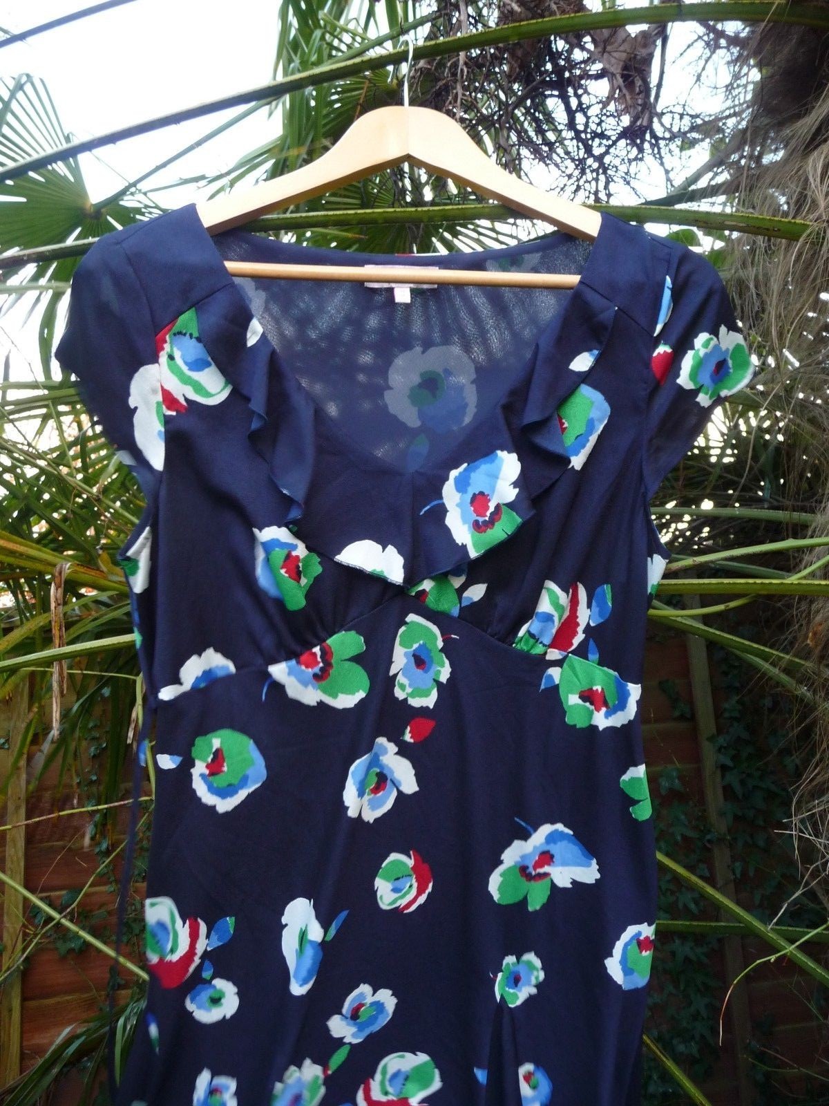 PER UNA EMP.LINE RUFFLE VNECK+TIES NAVY DRESS-RED BLUE GREEN WHITE FLORA SIZE14M
